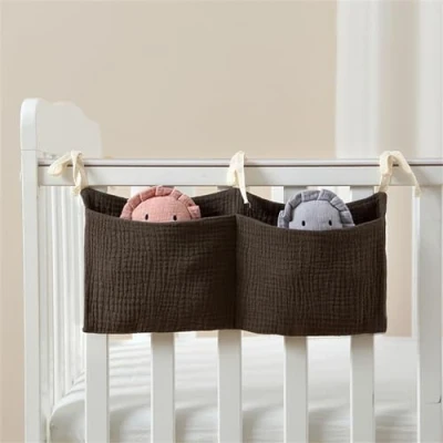 Abbildung von Baby Kinderzimmer Organizer, Kinderbett Babybett Aufbewahrungstasche, Organizer Hängend für Kleidung Windeln Deko (Braun)