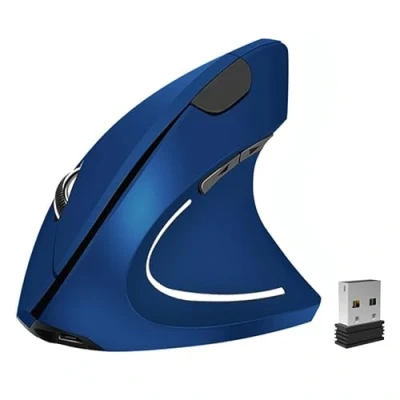 Abbildung von BeWishes Ergonomische Maus, vertikale kabellose 2,4 G, wiederaufladbar, optische hohe Präzision, einstellbar, 800/1200/1600 DPI 6 Tasten, für Laptop, PC, Computer