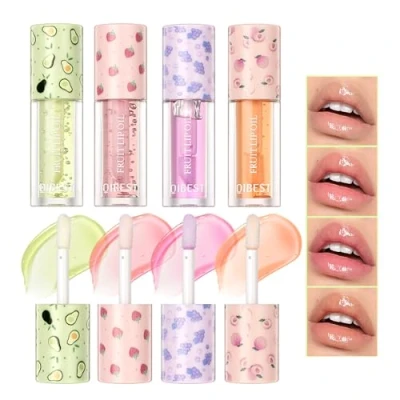 Abbildung von Fruit Flavored Plumping Lip Oil Set 4 Packs Moisturizing Glow Long Lasting Nourishing Gloss No Sticky Balm Care
