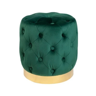 Abbildung von riess ambiente Sitzhocker MODERN BAROCK 37cm dunkelgrün / gold, Hocker · Samt Metall Chesterfield Design