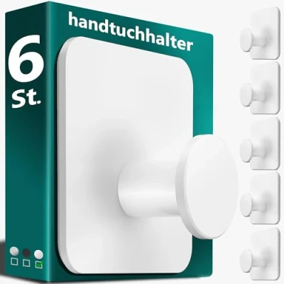 Abbildung von 4smile Handtuchhalter ohne Bohren 5er Set Handtuchhaken Bad Edelstahl, Weiß Klebehaken modern, stilvoll Haken selbstklebend extra stark mit 3M Klebe Pads, Wandhaken