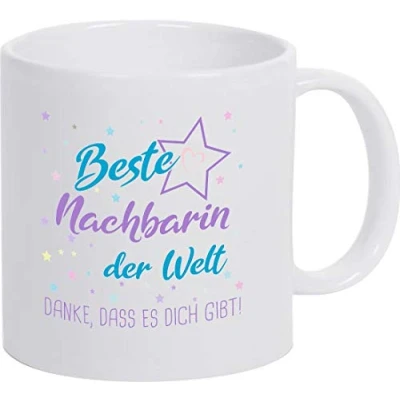 Abbildung von ShirtInStyle, Geschenkset, Tasse beste Nachbarin der Welt, danke das es dich gibt! Farbe weiß
