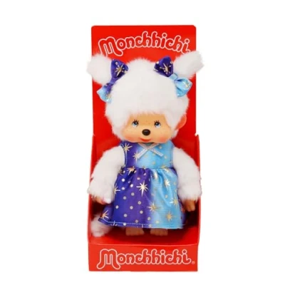 Abbildung von Monchhichi Plüschfigur Mädchen im Sternenlicht Kleid 20 cm Puppe zwei Zöpfchen