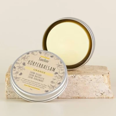 Abbildung von Savion Naturkosmetik Körperbalsam Orange Bio Sheabutter &amp; Kakaobutter Handgefertigt Entspannend Pflegend Vegan Made in Germany
