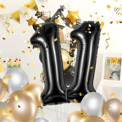Abbildung von Geburtstag zahlen luftballon 11 jahre Schwarz Folienballon XXL Riesen in 40&quot; 101cm Geburtstagsdeko Ballon Zahl Deko zum .Fliegt mit Helium