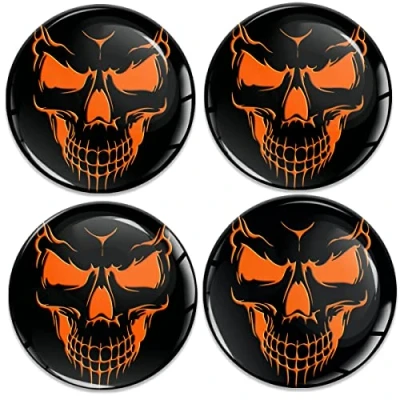 Abbildung von Biomar Labs 4 x 60mm Aufkleber 3D Silikon Schädel Orange Für Radkappen Nabenkappen Radnabendeckel Rad Nabendeckel A 7460