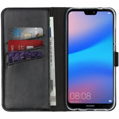 Abbildung von Huawei P20 Lite Hülle Echtleder Selencia Klapphülle Handyhülle Schwarz
