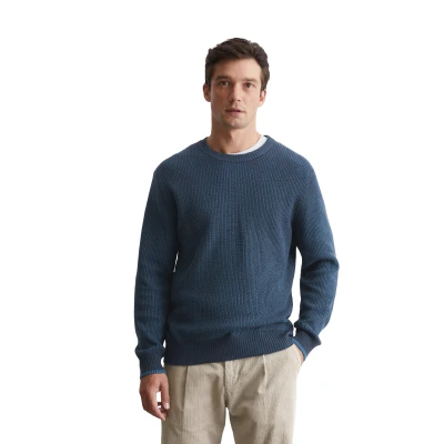 Abbildung von Marc O&#039;Polo CREW NECK Structured WITH Tipping Strickpullover, Herren, Größe: Small, Dark navy