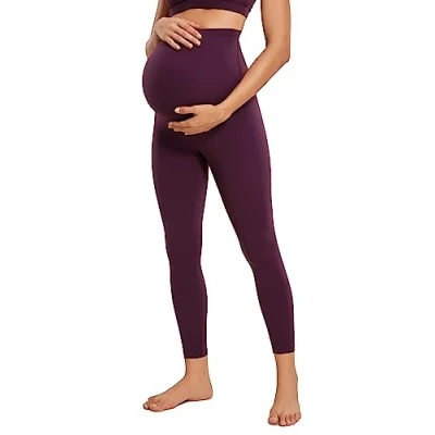 Abbildung von CRZ Yoga Damen Butterluxe Umstandsleggings 64cm Skinny Umstandshose High Waist Schwangerschaft Leggins Dunkellila 38