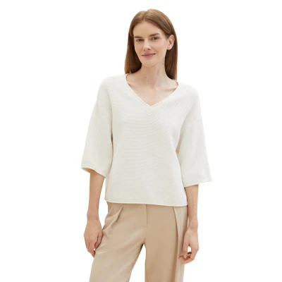 Abbildung von TOM Tailor Vausschnitt Strickpullover, Damen, Größe: Large, Whisper white