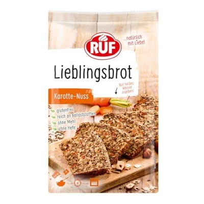 Abbildung von RUF Lieblingsbrot Karotte Nuss, Brot Backmischung, Brotmischung, Brotteig Mischung, für wie vom Bäcker, glutenfrei, ohne Mehl und Hefe, 1 x 600g