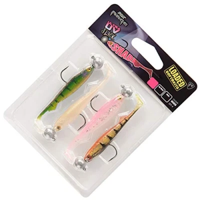 Abbildung von Fox Rage UV Slick Shad Loaded 7cm 5g 1/0 4 montierte Gummifische zum Barschangeln, Shads für Barsche, Gummiköder, Softbaits