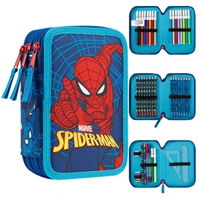 Abbildung von Marvel Federmäppchen Kinder Federtasche Junge Gefüllt Schulmäppchen Fächer Pencil Case Jungen Federpenal Etui Spiderman Avengers Einschulung (Spiderman Triple Zip)