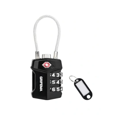 Abbildung von GRIFEMA TSA zertifiziertes 3 stelliges Zahlenschloss, Flexibles Stahlkabel für Koffer, Reisegepäck und Rucksäcke (1er Pack, GA1006)