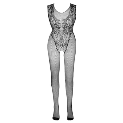 Abbildung von Catsuit ouvert, aus Netz, mit eingewebtem Body in Spitzenoptik