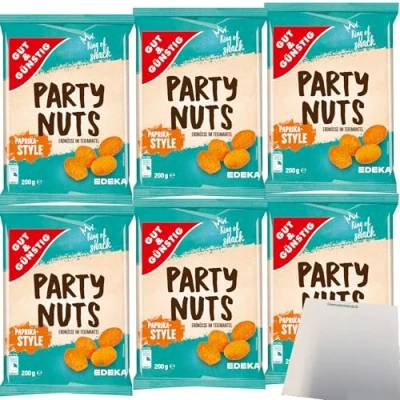 Abbildung von Gut&amp;Günstig Party Nuts Erdnüsse im Teigmantel Paprika Style 6er Pack (6x200g Packung) + usy Block