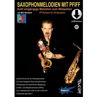 Abbildung von Saxophonmelodien mit Pfiff (Alt Saxophon Eb Stimmen) Noten Heft MP3 Download: Acht eingängige Melodien zum Mitspielen
