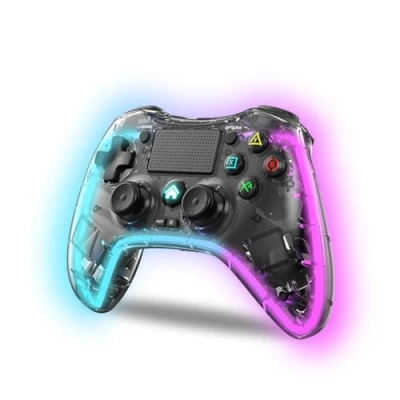 Abbildung von NK Controller für PS4 / PC/Android Wireless mit Dualshock, 6 Achsen, 2 MACRO Tasten, 7 LED Lichtmodi, Touchpad, Kopfhöreranschluss, Ladekabel inklusive Transparent Schwarz