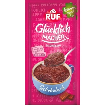 Abbildung von RUF Glücklichmacher Tassenkuchen Schokolade, saftiger Mikrowellenkuchen in 90 Sekunden, einfach mit Milch anrühren &amp; genießen, schneller Kuchengenuss für zwischendurch, 1 Portion