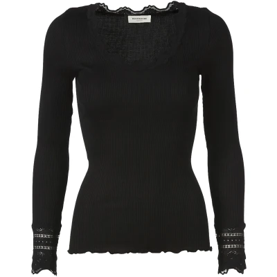 Abbildung von Rosemunde Silkmix Tshirt Regular LS W/WIDE LACE Langarmshirt, Damen, Größe: XL, Schwarz