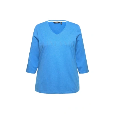 Abbildung von Ulla Popken Country Lettered 3/4 Sleeve TEE Langarmshirt, Damen, Größe: 54/56, Teal blue