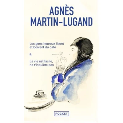 Abbildung von Les gens heureux lisent et boivent du café / La vie est facile, ne t&#039;inquiète pas