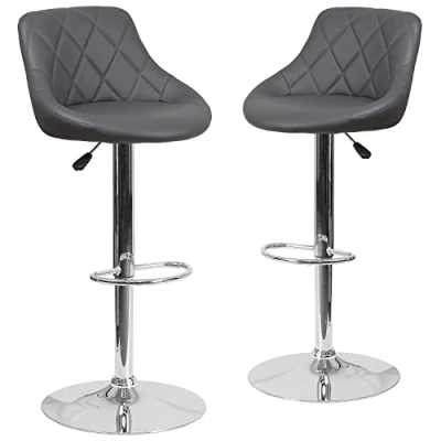 Abbildung von Flash Furniture Caldwell Barhocker aus Vinyl, höhenverstellbar, verchromt, Grau, 2 Stück