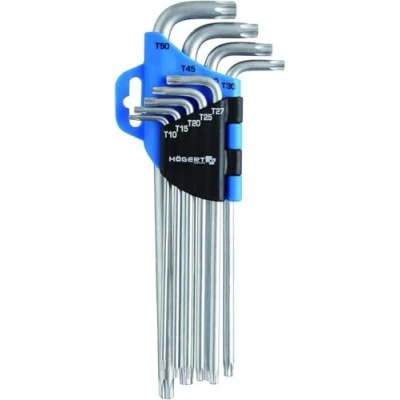 Abbildung von Hogert Technik HT1W818 Winkelschraubendrehersatz T10, T20, T25, T27, T30, T40, T45, T50 Chrom Vanadium Stahl 9