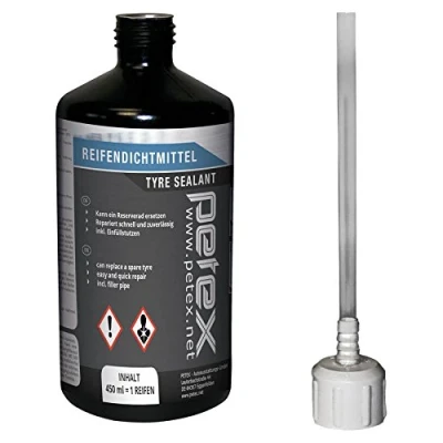 Abbildung von PETEX Reifendichtmittel Inhalt 450 ml inkl. Einfülldeckel, Ventilausdreher mit Flügel, Ersatzventil, schwarz