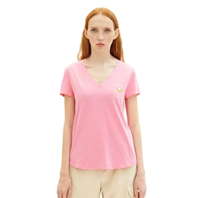 Abbildung von TOM TAILOR Denim Damen 1037789 T Shirt mit Print, 31685 Fresh Pink, XL