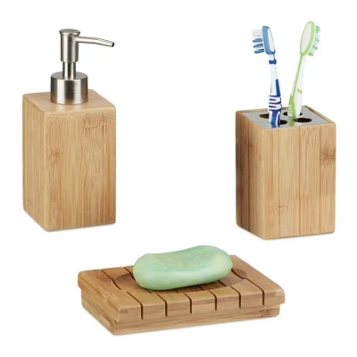 Abbildung von relaxdays Badezimmer Set Badaccessoires Bambus 3er