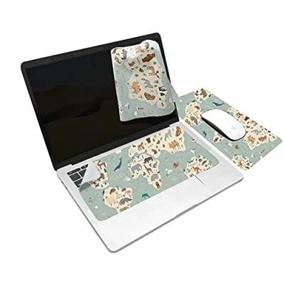 Abbildung von SenseAGE x ekax Microfasertuch Tastaturschutz mit attraktiv Bilder für 13 Zoll Laptop MacBook 3 in 1 Mauspad, Bildschirmreiniger, Display , Tastaturabdeckung Notebook Schutztuch, Tier Weltkarte
