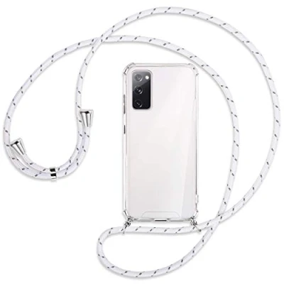 Abbildung von mtb more energy® Handykette kompatibel mit Samsung Galaxy S20 FE (SM G780, 6.5&#039;&#039;) weiß+grau gestreift Smartphone Hülle zum Umhängen Anti Shock Full TPU Case