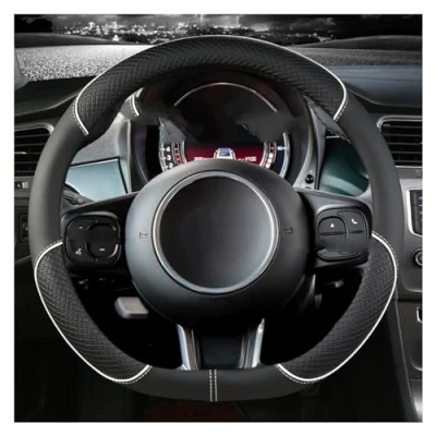 Abbildung von Lenkrad Abdeckung Für FIAT 500 500E 500L 500X 36CM Auto Mikrofaser Leder Zubehör Lenkradbezüge (Größe : White D Shape)