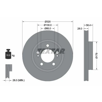 Abbildung von TEXTAR 92332803 Bremsscheibe 320 28 05/07 130 innenbelüftet beschichtet ohne Radlager, Radbefestigungsbolzen, Radnabe SSANGYONG: Rexton