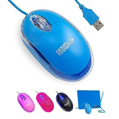 Abbildung von SOONGO Kinder Maus Mini USB Ergonomische Mäuse for Optische Computer Kompatibel mit Laptop PC Desktop Windows 7/8/10 / XP Vista und Mac blau Farbe 1600DPI 1.5M by