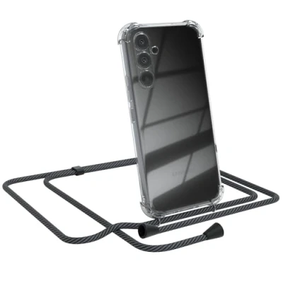 Abbildung von EAZY CASE Handytasche zum Umhängen kompatibel mit Samsung Galaxy A54, Handyhülle Band, Transparent Kameraschutz und Bildschirmschutz, Handy Lanyard in Schwarz/Anthrazit Clips Schwarz