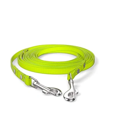 Abbildung von 5m Schleppleine, Hundeleine, 2 Karabiner &amp; D Ring, Neon Gelb, extra schmal, schmutz und wasserabweisend