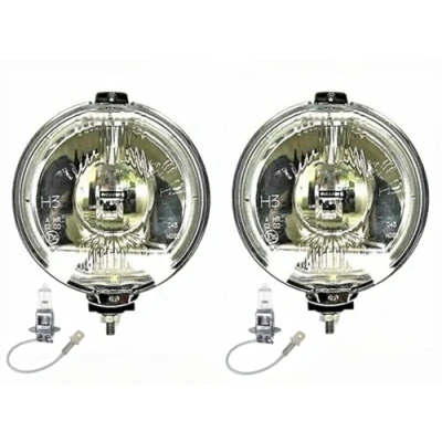 Abbildung von MelTruck 2x Fernscheinwerfer LED RING Chrom Zusatzscheinwerfer 12V Positionslicht ø183 mit Glühbirnen