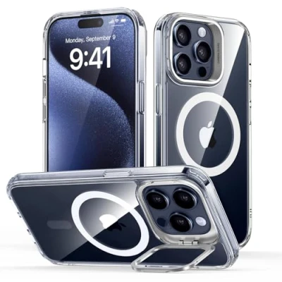 Abbildung von ESR für iPhone 15 Pro Max Hülle, kompatibel mit MagSafe, Militärnorm Schutzhülle, integrierter Versteck Ständer Handy Case, Kratzfeste Rückseite, Classic Serie, Klar
