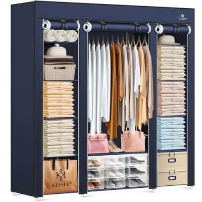 Abbildung von KESSER Kleiderschrank Stoffschrank Stabil mit Kleiderstange &amp; Ablagen, Inkl. 5x Kleiderbügel