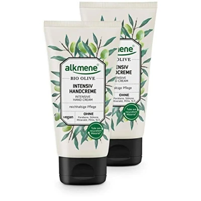 Abbildung von alkmene Handcreme mit Bio Olive Intensiv Creme für sehr trockene Hände vegane Olivenöl Intensivcreme ohne Silikone, Parabene, Mineralöl, PEGs, SLS &amp; SLES Hautpflege im 3er Pack (3x 75 ml)
