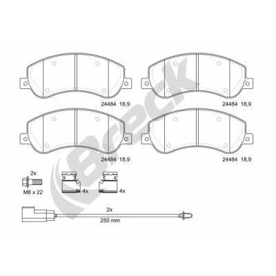 Abbildung von BRECK 24484 00 703 10 Bremsbelagsatz exkl. Verschleißwarnkontakt mit Zubehör FORD: Transit Mk6 Kastenwagen, Bus