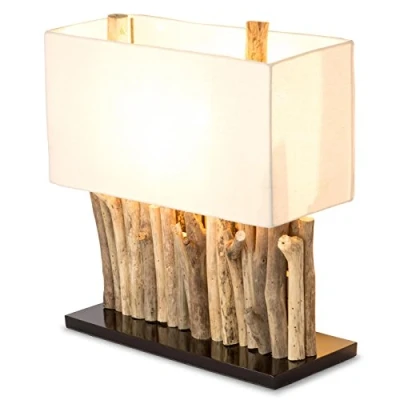 Abbildung von levandeo Lampe Holz 16x35cm 40cm hoch Tischlampe Tischleuchte aus recyceltem Treibholz Holzlampe Unikat Handarbeit