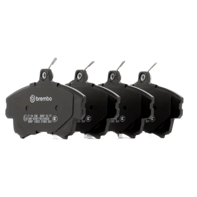 Abbildung von BREMBO P 54 036 Bremsbelagsatz mit akustischer Verschleißwarnung Bremssattelschrauben ohne Zubehör VOLVO: V40 Kombi, S40 I, MITSUBISHI: COLT 6