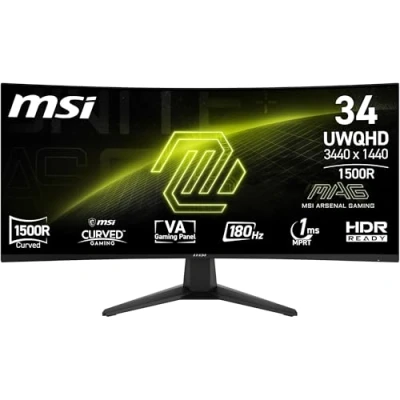 Abbildung von MSI,MAG 346CQ,34 Zoll,UWQHD,3440 x 1440,1500R,Gaming Monitor,VA,180Hz,1ms,HDR Ready,Eye Care,HDMI 2.0b,DP 1.4a,Frame Less,Tilt Adjustable,Vesa Mount,Schwarz