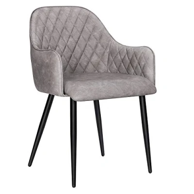 Abbildung von SONGMICS Esszimmerstuhl, Sessel, Polsterstuhl mit Armlehnen, PU Bezug, Vintage, bis 110 kg belastbar, für Esszimmer, Wohnzimmer, Schlafzimmer, grau LDC085G01