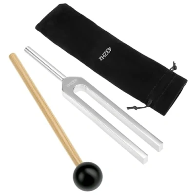 Abbildung von QWORK® 432Hz Stimmgabel aus Aluminiumlegierung mit Silikonhammer und Tasche Rostbeständig Ergonomisch für Klangheilung Meditation