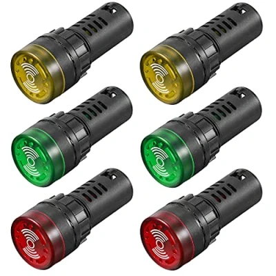 Abbildung von GUUZI 6 Stück AC DC 12V 22mm LED Blitzalarmsignal Kontrollleuchte mit Summer (Rot/Gelb/Grün, Jeweils für 2 Stück)