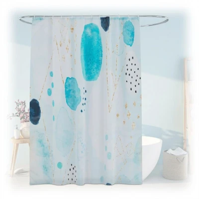 Abbildung von Relaxdays Duschvorhang mit Muster, Bad Vorhang 180x200, Anti Schimmel, waschbar, 12 Ringe, Badewannenvorhang, Mehrfarbig, Blau Gold